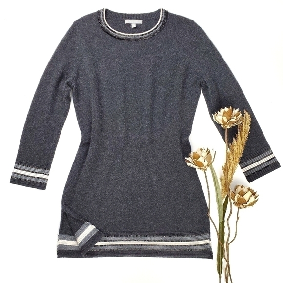 Neiman Marcus Cashmere Gray Beaded Cashmere Sweater Dress S - Picture 8 of 15